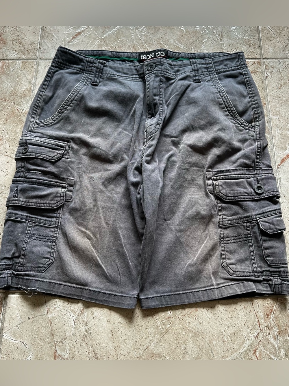 Y2K Iron Co. gray cargo shorts with a super nice faded wash and relaxed fit.